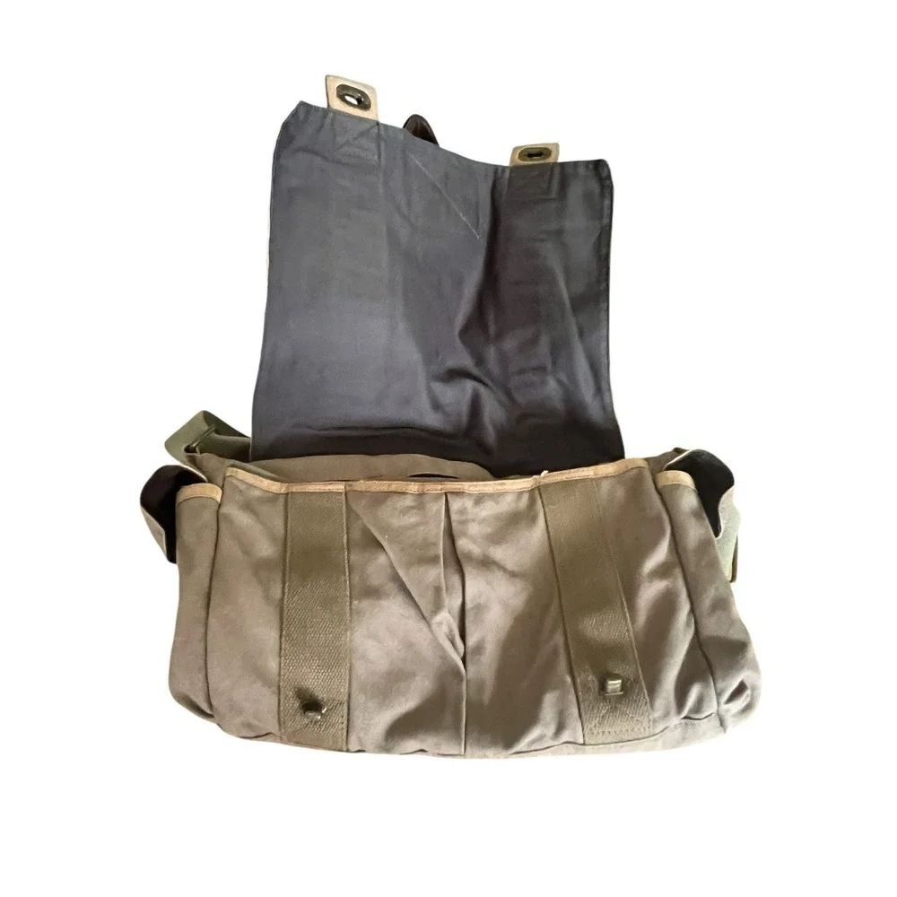 Fossil‎ Military Olive Canvas Leather Messenger Utility Laptop Bag Turnlock